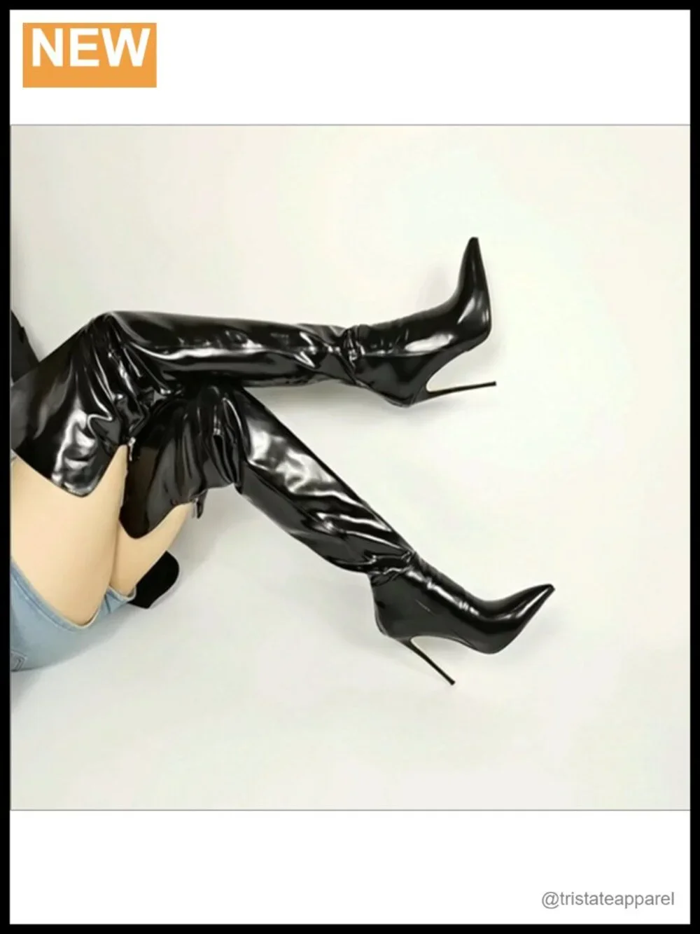 Over the Knee High Boots Women Stiletto Heels Pointed Toe Back Zipper PU